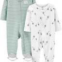 Simple Joys by Carter's unisex-baby 2-way Zip Thermal Footed Sleep and Play, Pack of 2, 0 Months 