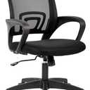 BestOffice | Ergonomic Office Chair | Mid-Back Swivel Desk Chair | Breathable Backrest & Lumbar Support | Adjustable Height | Sponge Seat | Rolling Wheels | Black | for Adults & Women