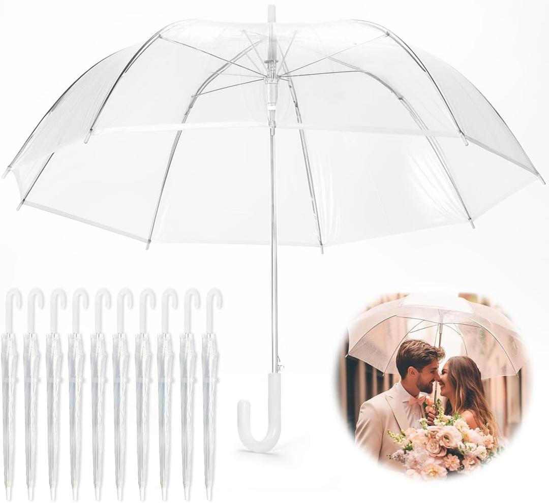 10 Pcs Clear Umbrellas Wedding bulk, Transparent Umbrellas, Windproof Large Clear Umbrella for Outdoor Events, Wedding Supplies