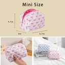 Cute Small Floral Cotton Makeup Bag, Quilted Zipper Pouch with Coquette Bear for Women and Girls, Kawaii Travel Cosmetic Bags for Purse(12White-pink bow)