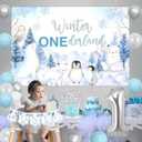 Winter Onederland 1st Birthday Decorations, Arctic Polar Animals Blue Silver Balloon with Backdrop Cake Topper One High Chair Banner Number 1 Foil Balloon for Boys Girls 1st Birthday Party