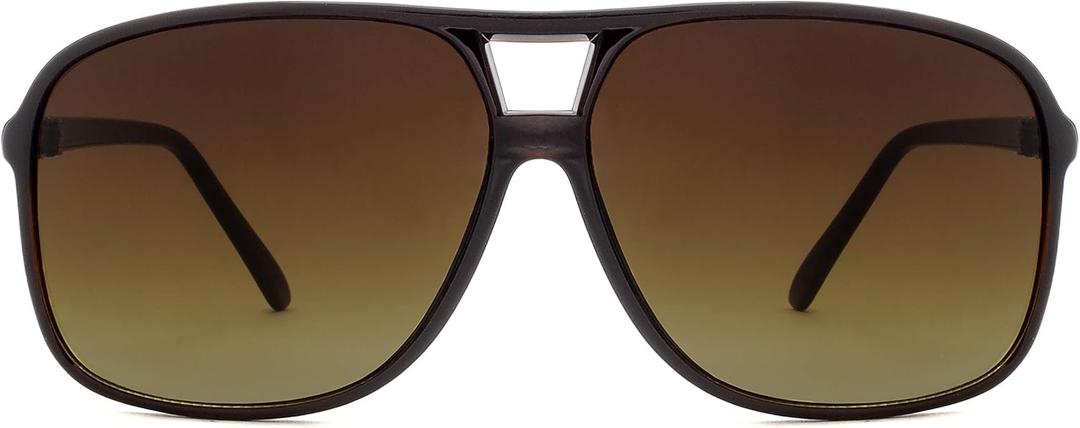 NYS Collection Retro Aviator Sunglasses for Men & Women 70s Vintage Style, Lightweight 100% Protection (Brown Frame-brown Gradiant Lens)