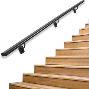 Industrial Stair Handrail Wall-Mounted Hand Rails for Indoor Stairs Black Pipe Stair Railing Indoor Metal Hand Rail for Indoor & Outdoor Steps Aluminum Staircase Handrail for Stairs 5ft