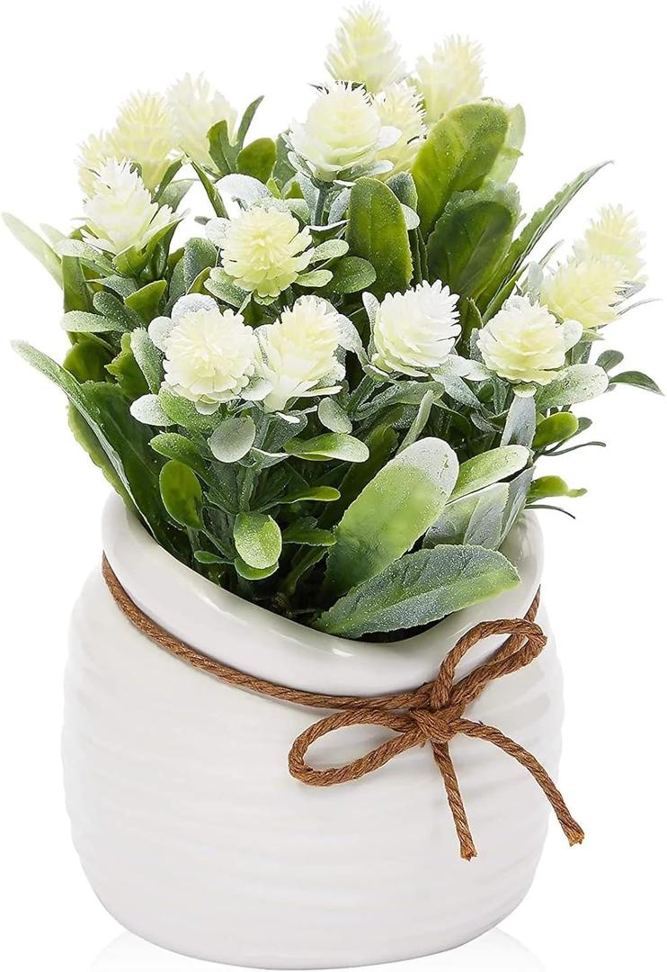 Juvale White Artificial Flower Arrangement with Vase - Bathroom Decor Accent with Artificial Flowers & Vase - Farmhouse Centerpiece & Home Decor Accent - 3.5 x 6 in, Plastic, Round, Pack of 1 Juvale White Artificial Flower Arrangement with Vase - Bathroom Decor Accent with Artificial Flowers & Vase - Farmhouse Centerpiece & Home Decor Accent - 3.5 x 6 in, Plastic, Round, Pack of 1