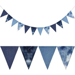 Breling 1 Pcs Denim Banner Denim Party Decorations Blue Banner Bachelorette Party Decorations Bunting Garland for Blue Jean Baby Shower Birthday Wedding Festival (Triangle)