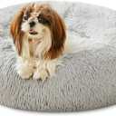 WESTERN HOME WH Calming Dog & Cat Bed, Round Soft Anti-Anxiety Donut Cuddler Warming Cozy Fluffy Faux Fur Plush Cushion Bed for Small Medium Dogs and Cats (20"), Smoke Grey