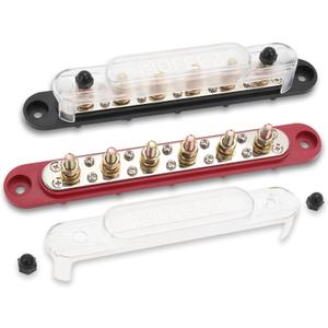 MOFEEZ Power Distribution Block Bus Bar, 6 x 5/16" Posts, 10 x #8 Screws Terminals, Max 48V 250A (Pair, Red & Black)