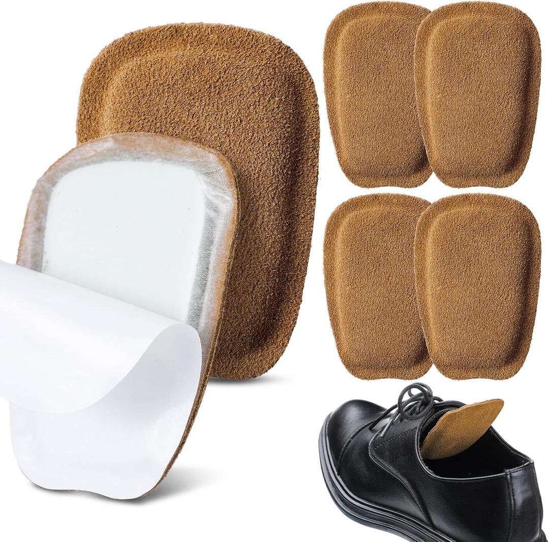 Shyyween 3 Pairs Shoe Tongue Pads Soft Suede Leather Self Adhesive Inserts for Men Women Handmade Elastic Foam Shoe Padding for Solves Loose Shoes Problem(Brown,Size M)