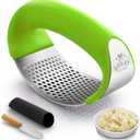 Zulay Kitchen Stainless Steel Garlic Press Rocker Set - Premium Garlic Mincer Garlic Crusher - New Innovative Garlic Crusher with Peeler and Scraper - Comfortable Grip (Green)