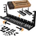 No Drill Under Desk Cable Management Tray - Extendable 16" to 31" Sturdy Steel Desk Cord Hider Raceway - Under Desk Cable Tray Holder with 38 Wire & Cable Rack Organizer Accessories - Black