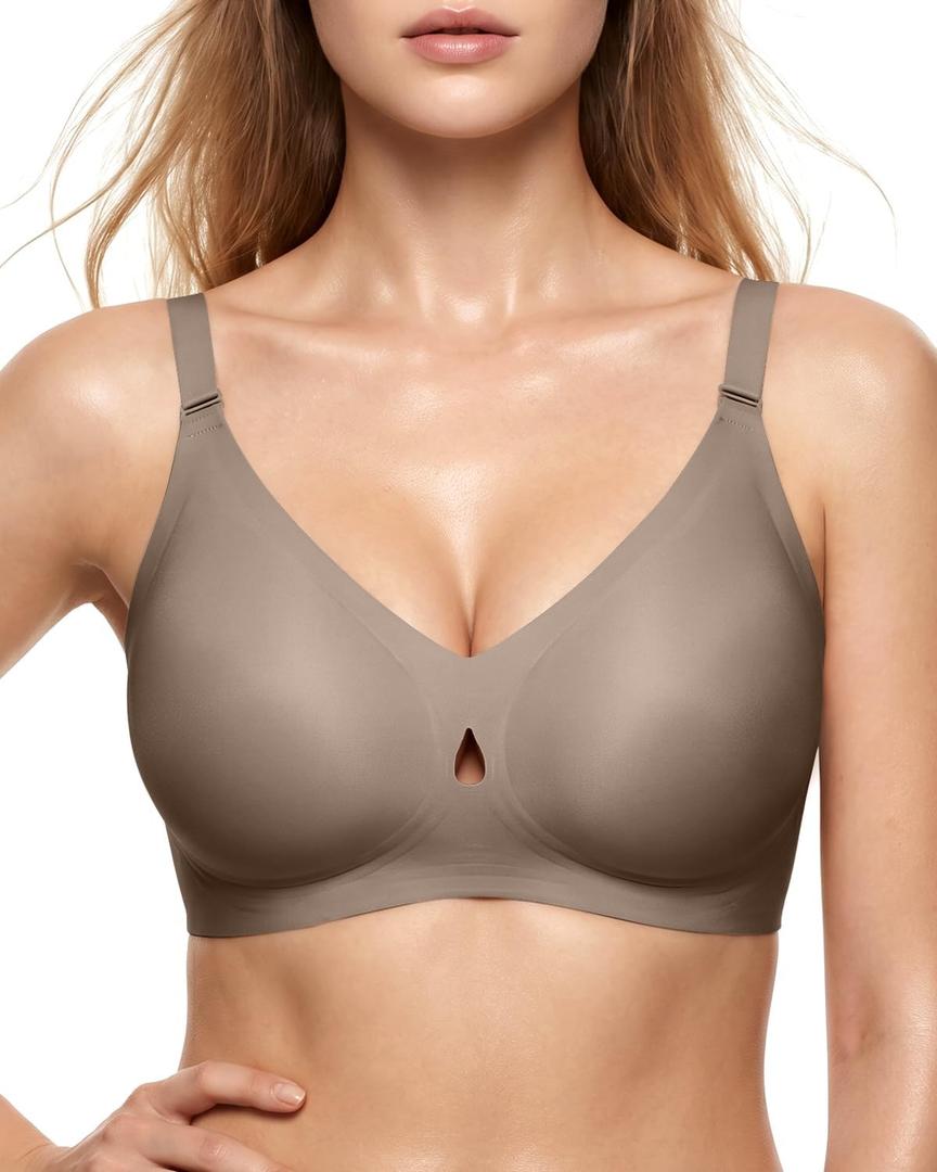 Wireless Jelly Bras for Women No Underwire Push Up Comfortable Bra (Brown, L)
