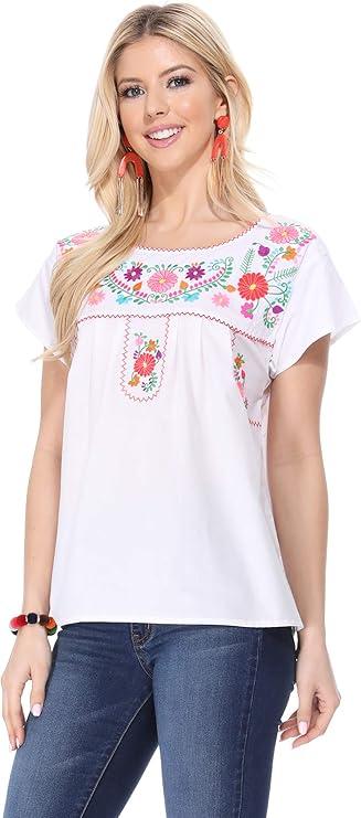 Women Traditional Puebla Mexican Embroidered Blouse Size S
