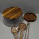 Large Glass Salad Bowl with Lid Set, 5.7 L Decorative Glass Mixing Bowl, Trifle and Serving Bowls with Lids as Cheese Charcuterie Board and Plate, Comes with Wood Serving Utensils