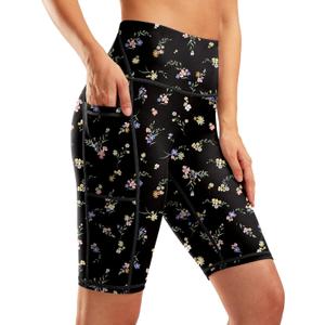 G Gradual Women's 9" High Waisted Swim Board Shorts Tummy Control Swimsuit Bottoms for Women with Liner Pockets (Black Floral) M