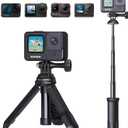 K&F Concept 33.5cm/13.2" Selfie Stick Tripod, Portable Vlog Handle Grip Action Camera Selfie Stick for GoPro Hero 13/12/11/10/9/8/Max, DJI Osmo Action 5/4/3/2/1. (Black)