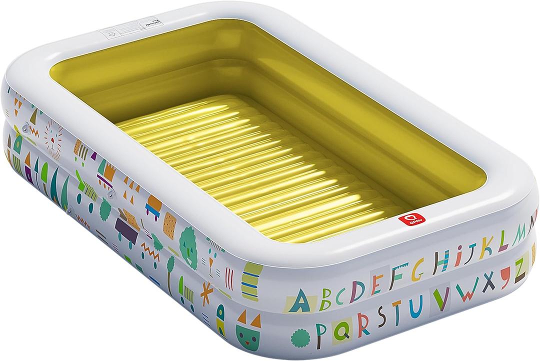 QPAU Kiddie Pool 65" x 39" Inflatable Pool for Kids & Toddlers, Ball Pit & Baby Pool with Soft Floor, Educational Alphabet & Number, Durable Outdoor Play Toys for Backyard & Indoor Fun (Yellow)