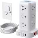 10Ft Extension Cord with Multiple Outlets, Flat Plug Power Strip Surge Protector with 10 Ft Long Cord, 6 Outlet 3 USB Ports (1 USB C), Multi Outlet Wall Plug for Travel, Dorm Room EssentialsGrey