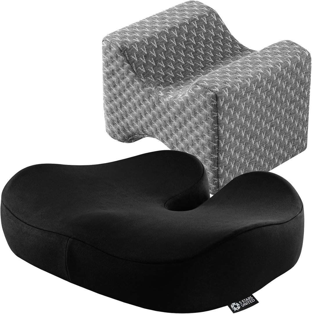 5 STARS UNITED Knee Pillow for Side Sleepers and Seat Cushion for Office Chair, Bundle