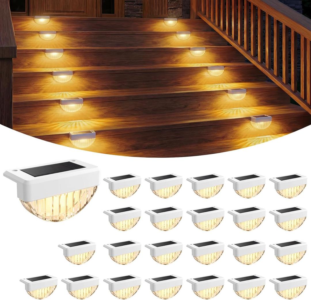 VOLISUN 24 Pack Solar Deck Lights Outdoor, Warm White LED Solar Step Lights for Outside, Waterproof Fence Light for Patio, Deck, Stairs, Yard, Pool and Porch (White)