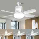 Socket Fan Light, Ceiling Fans with Lights and Remote, Dimmable Led Light Bulb, 3 Colors 3000K-6500K, 1550 Lumens, Screw in Small Ceiling Fan for Bedroom Living Room Kitchen Garage - White