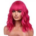 BERON 14 Inches Hot Pink Wig Short Curly Rose Pink Synthetic Wigs for Women Daily Party Hairnet Included