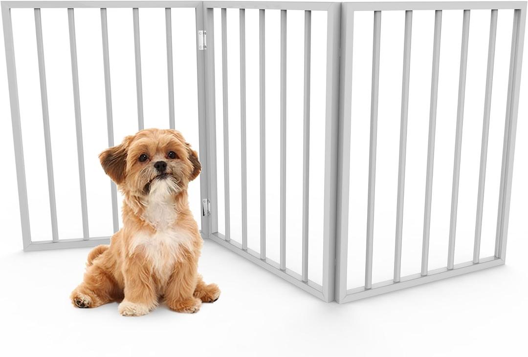Pet Gate - 3-Panel Indoor Foldable Dog Fence for Stairs, Hallways or Doorways - 54x24-Inch Retractable Wood Freestanding Dog Gates by PETMAKER (White)