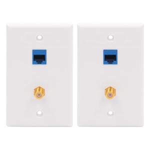VCE UL-Listed Coax Ethernet Wall Plate, 2-Port CAT6 Keystone Coupler and 3GHz Gold Plated Coax Keystone Jack Insert Wall Plate 2 Pack