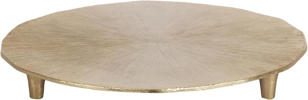 Kate and Laurel Sancia Decorative Round Embossed Metal Tray with Feet; 16 Inch Diameter; Gold; Modern Circle Footed Coffee Table Tray for Use as Kitchen Counter Display or Living Room Decor Accent