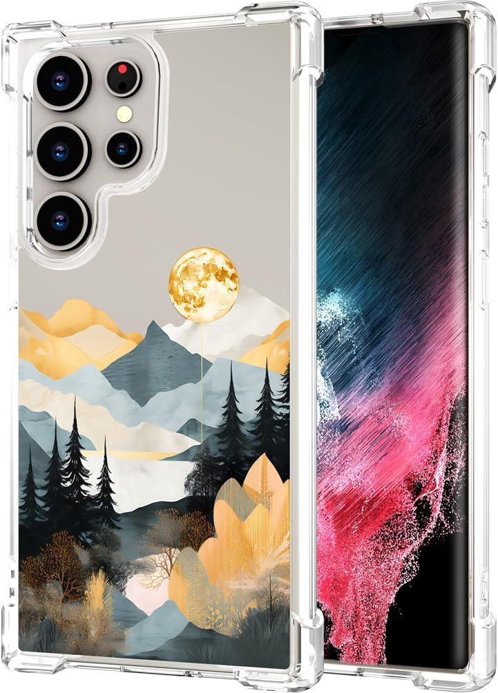 Hungo Compatible for Samsung Galaxy S25 Ultra Case for Women Girls Clear Design Cute,Girly Girls Skin Colorful Pine Trees Sun Mountain River