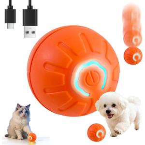 Interactive Self-Moving Pet Toy Ball - Motion-Activated Auto Rolling, Military-Grade Chew Resistant, USB-C Rechargeable for Small Dogs & Cats (Orange, Small) (Orange, Small)