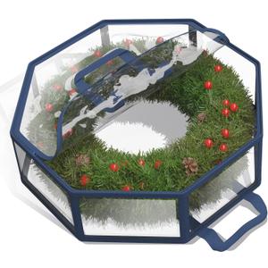 Hearth & Harbor Wreath Storage Container - Clear Christmas Wreath Storage Bag, Dual Zipper and Handles - 36" Premium Wreath Storage Organizer Box