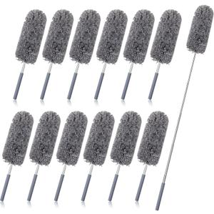 Tanlade 12 Pcs Microfiber Feather Duster for Cleaning 13-31 Inch Extendable Cobweb Dusters Ceiling Fan Duster Washable Bendable Tool for Office Car Window Furniture (Gray)