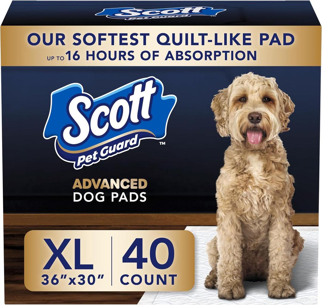 Scott Pet Guard Advanced Dog Pads - XL Dog Training Pee Pads - 16 Hour Absorbency & Odor Control - Softest Quilted - 30" x 36" - 40 Pack
