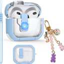 Clear Case for AirPods 3 Gen, Secure Lock Case for Apple AirPod 3rd Generation with Silicone Wrist Strap and Cute Candy Pendant, Sky Blue