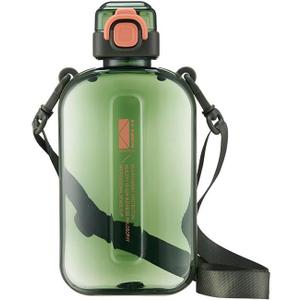 24 oz Flat Water Bottle Travel Flask Portable BPA Free Square Water Bottle Leakproof Large Water Bottles for Bag Travel Sports (D-Green)