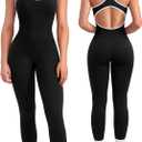 OLCHEE Womens Workout Jumpsuits Seamless Racerback Tummy Control Padded Large