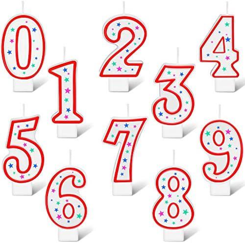 Nuanchu 10 Pcs Number Birthday Candles for Cakes, Polka Dot Colorful 0-9 Numeric Candles for Birthday Cake Decoration, Numeral Topper Decor for Wedding Anniversary Reunions Party Celebrations (Red)