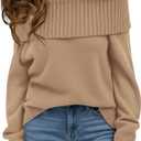 Okiwam Womens Off The Shoulder Sweater Casual Loose Knitted Long Sleeve Pullover Fall Outfits Spring Fashion Clothes 2026 (Brown), M