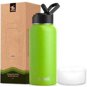 koodee Water Bottle-32 oz Stainless Steel Vacuum Insulated Water Bottle with Straw Metal Sports Flask for Adults (Apple Green)