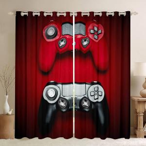 Feelyou Gamer Curtains Teens Boys Red Gaming Curtain for Bedroom Kids Video Game Thermal Insulated Window Treatment Drapes Grommet Gamepad Home Decor Curtains Set of 2 Panels 52W x 63L Inches (Multi 1)