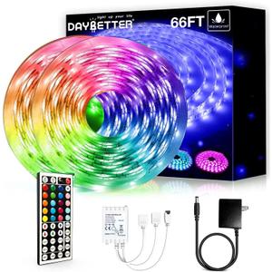DAYBETTER Waterproof LED Light Strips 66ft, Outdoor LED Strip Lights Color Changing 5050 RGB LED Strip Lights with Remote Control, LED Lights for Indoor Outdoor Use, IP65 (2 Rolls of 33ft)