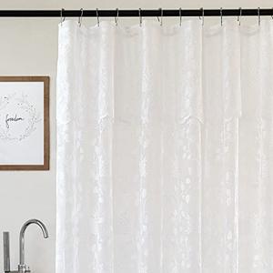 TERLYTEX White Lace Shower Curtain with Attached Valance, Rustic Vine Floral Embroidered Scalloped Lace Sheer Shower Curtain 72 Inch Length for Farmhouse Bathroom, 72 x 72 Inch, 1 Panel, White