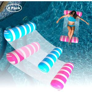 Inflatable Pool Floats Adult Size Water Hammock,Pool Rafts Lounge Chairs Floating,4-in-1 Multi-Purpose Pool Floaties Toys,Floats for Swimming Pool,for Adults Vacation Fun and Rest (Blue & Pink 2)