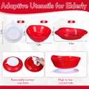 6 Pcs Adaptive Utensil with Bib Bowl Plate Set Weight Cutlery Gift for Elderly Disabled Hand Arthritis Parkinson(Red)