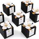 Affrolling 50 Pcs Wedding Favor Boxes with Thanks Card Square Flower Candy Boxes Paper Bridal Gift Box for Guests Wedding Bridal Shower Birthday Party Anniversary(Black)