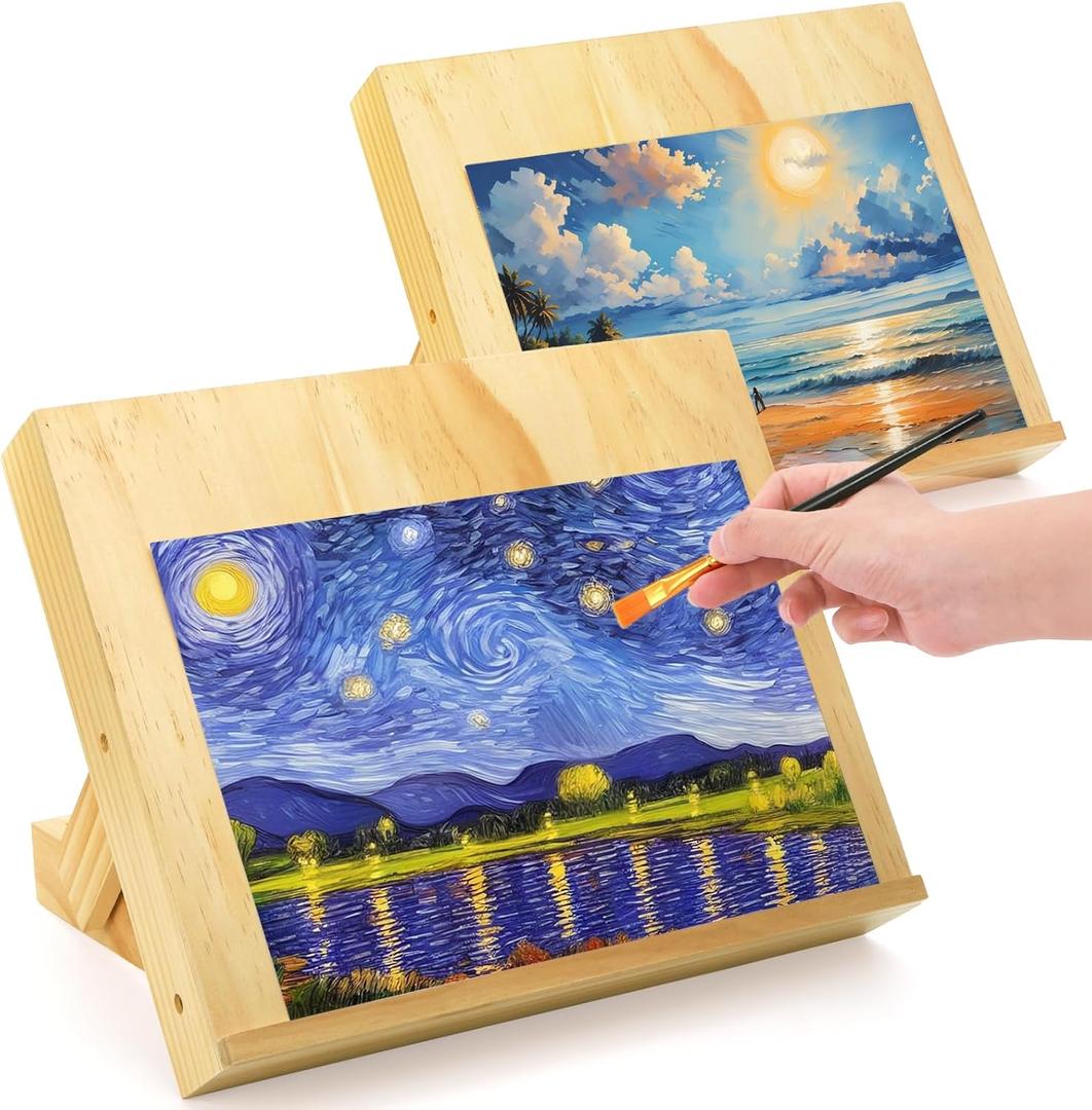 DEAYOU 2 Pack Tabletop Easel for Painting, Adjustable Angle Wooden Art Easel Stand, Portable Drawing and Sketching Board for Canvas, Book, Artwork, Drafting, Student, Artist, Beginner, 13.8"x11.4", 13.8" L x 11.4" W x 1.9" H