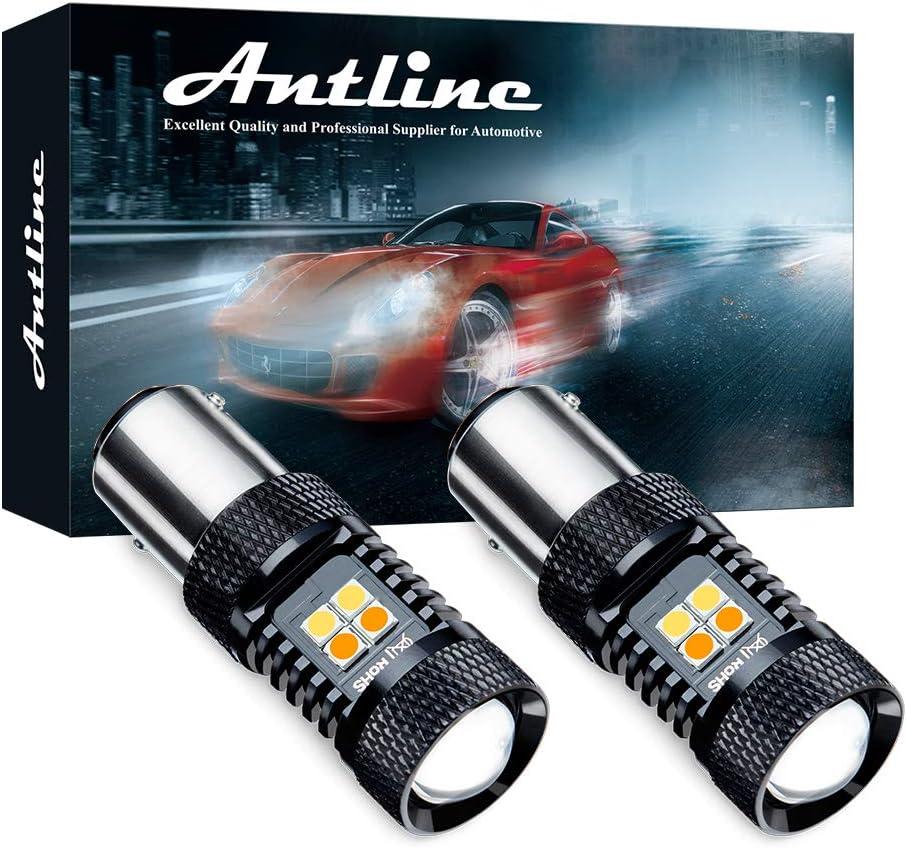 Antline Extremely Bright 1157 2057 2357 7528 2057A 2357A 1157A BAY15D P21/5W Switchback LED Bulbs White/Yellow 3030 Chipsets with Projector for Turn Signal Lights (Pack of 2)
