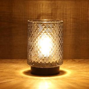 Battery Operated Lamp with Timer, Small Table Lamp with LED Bulb, Glass Cordless Lamps Beside Table Light for Living Room, Bedroom, Entryway Diamond Design-Grey