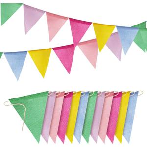60 Flags/36ft Burlap Imitated Pastel Triangle Pennant Banner Flags Garland - Multicolor Rainbow Bunting for Birthday and Outdoor Party Festival School Classroom Hanging Decoration