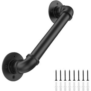 1FT Industrial Stair Railing Wall Mount Staircase Handrail 1.3 Pipe Hand Rail for Steps Grab Bar Foot Rail Vintage Pipe Railing Black Deck Handrail for Outdoor Indoor Stairs Porch
